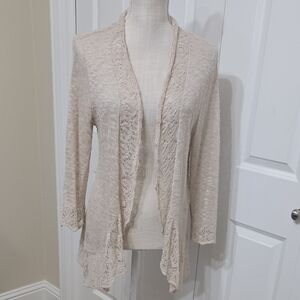 Roz & Ali Beautiful Cream Open-Front Cardigan Sz L In Excellent Condition